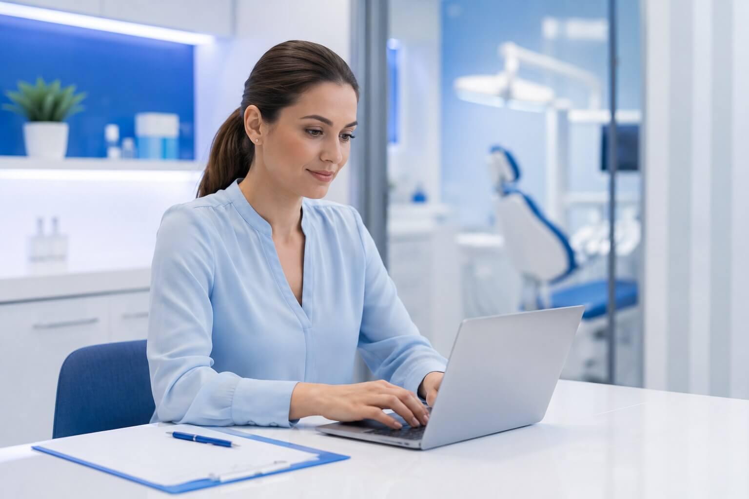 Person making a laser teeth whitening enquiry on a laptop